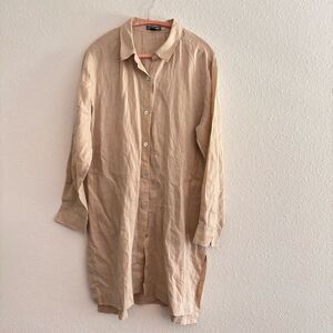NWOT Go By Go Silk 100% Linen Shirt Dress Button Down khaki Mother Of Pearl XL